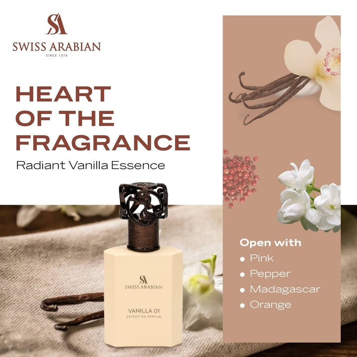 Swiss Arabian Vanilla 01 Extrait de Parfum 50ml | Vanille Karamell Kokosnuss Duft | Arabisches Gourmand Parfüm Damen – Langanhaltend & Intensiv