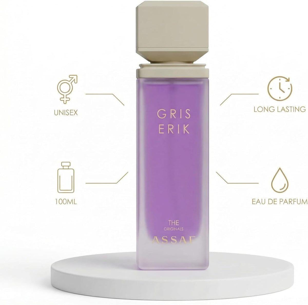 Assaf Gris Eric Eau de Parfum – 100 ml | Unisex Long-Lasting Perfume | Notes of Sandalwood, Amber, Bergamot & Rose | Elegant Woody Floral Fragrance