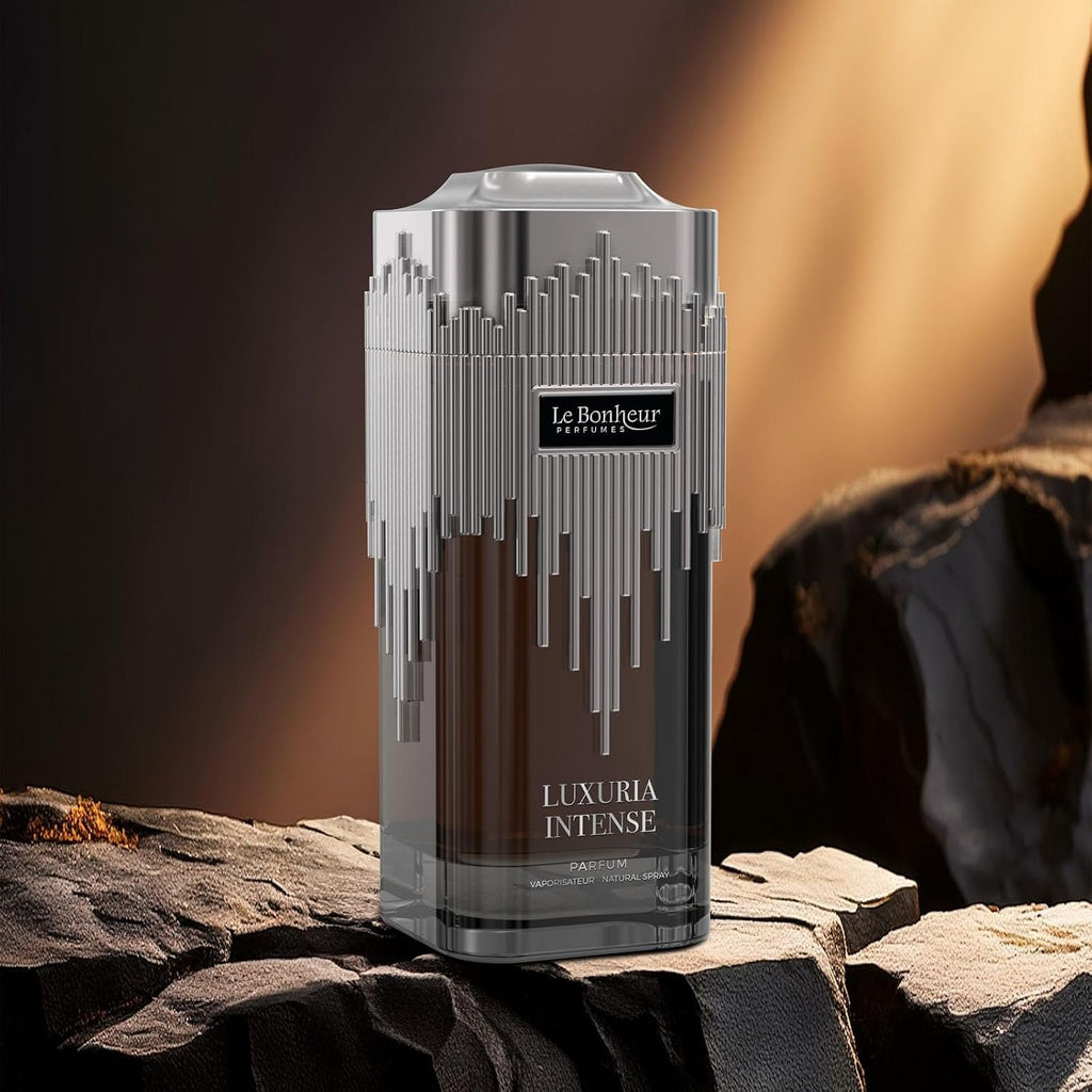 Le Bonheur Luxuria Intense Eau de Parfum für Herren 100 ml | Langanhaltendes Premium-Luxusparfum | Frischer, würziger & holziger Duft mit Noten von Zedernholz, Leder & Vetiver | Luxuriöses Geschenk für Männer