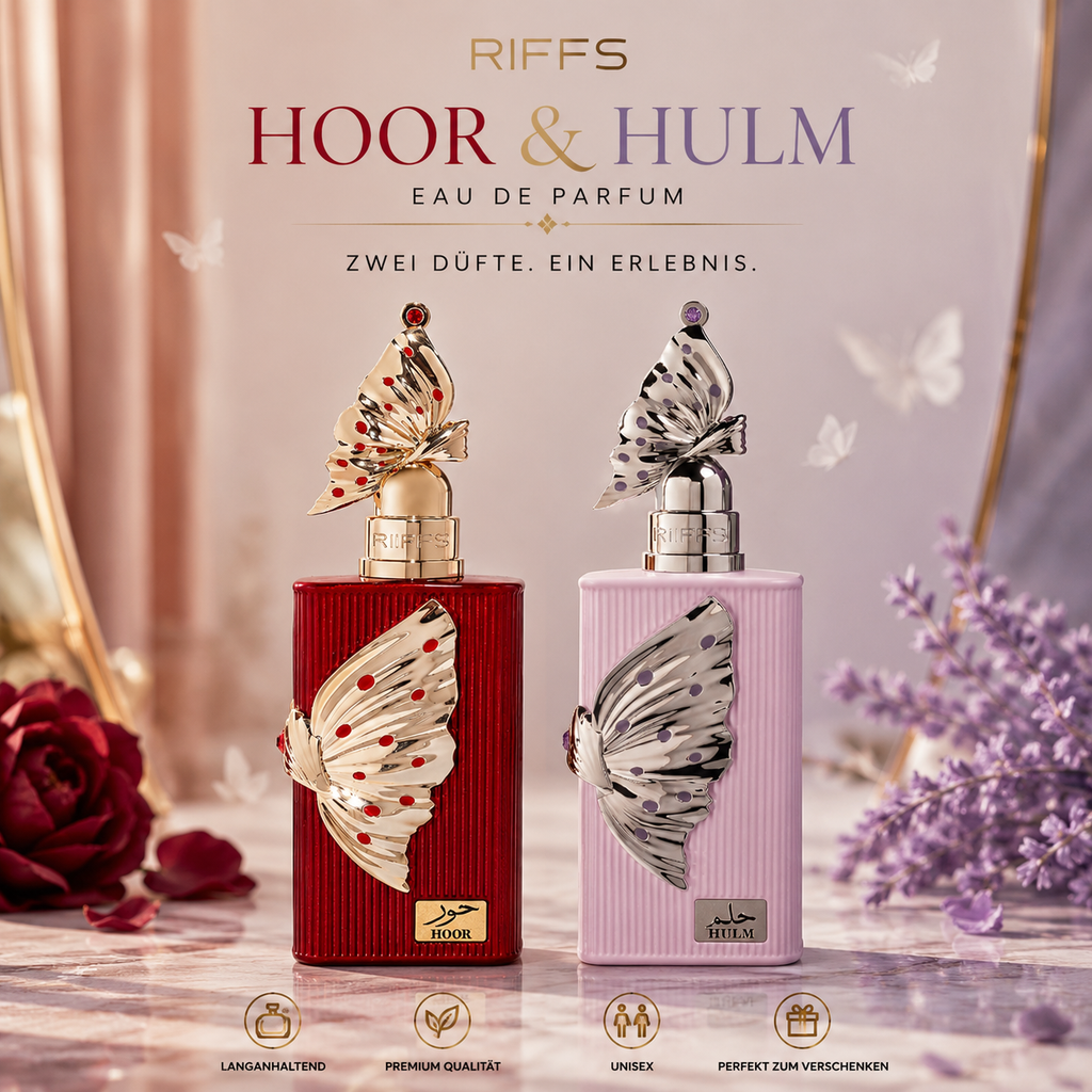 RIFFS HOOR & HULM Eau de Parfum 100ml – Oriental Damendüfte | Parfum mit Schmetterlingsflakon | Varianten