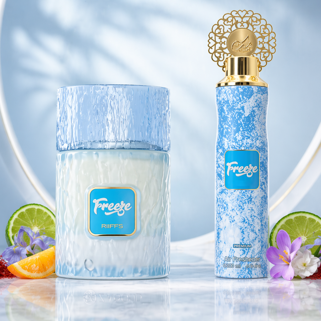 Riiffs Freeze Parfum 100 ml & Nusuk Lufterfrischer 300 ml Set – 2er Set, frischer Luxus Duft, langanhaltend, Geschenk Set