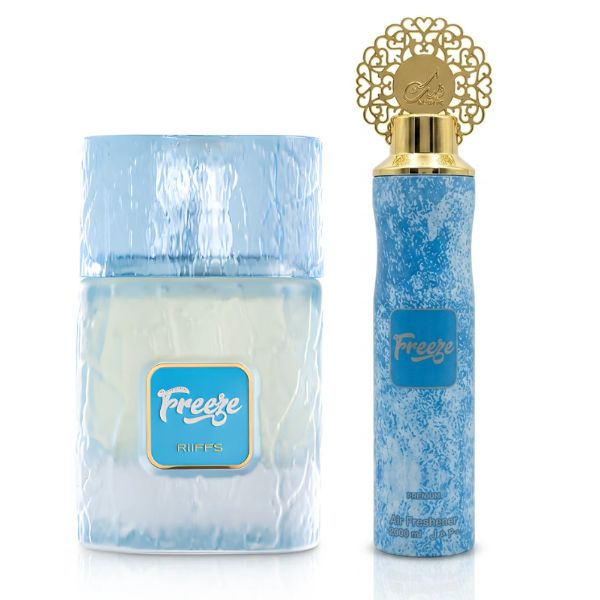 Riiffs Freeze Parfum 100 ml & Nusuk Lufterfrischer 300 ml Set – 2er Set, frischer Luxus Duft, langanhaltend, Geschenk Set