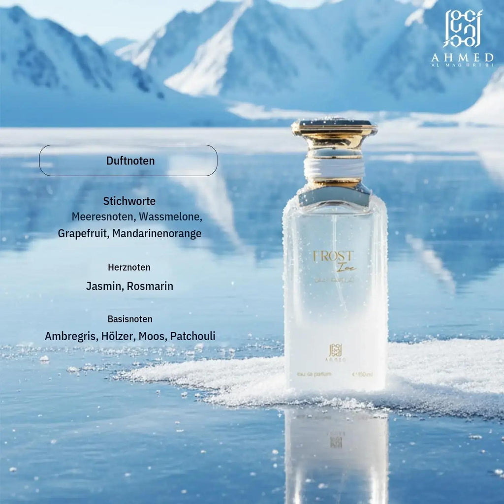 Ahmed Al Maghribi Frost Ice Eau de Parfum 100ml Unisex– Frischer Eisiger Duft, Zitrisch-Aquatisch & Langanhaltend,