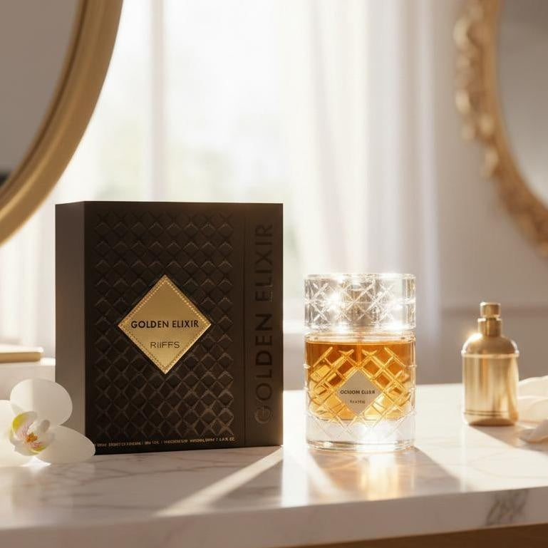 Riiffs Golden Elixir Eau de Parfum 100ml Unisex – Warmer & Intensiver Duft, Langanhaltendes Luxus Parfum für Damen & Herren