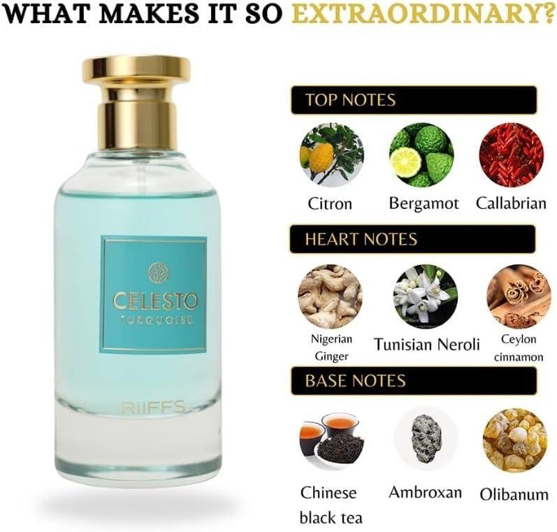 Riiffs Celesto Turquoise Eau de Parfum 100ml – Frischer Orientduft | Langanhaltendes Arabisches Parfum für Damen & Herren